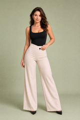Pantalón fluido talle alto cinturón cruzado
