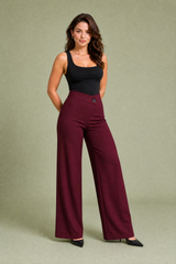 Pantalón fluido talle alto cinturón cruzado