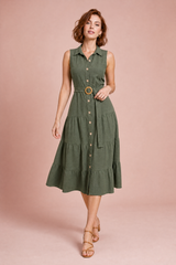 Vestido camisero verde militar con cinturón