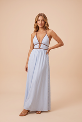 Vestido largo rayado de espalda descubierta