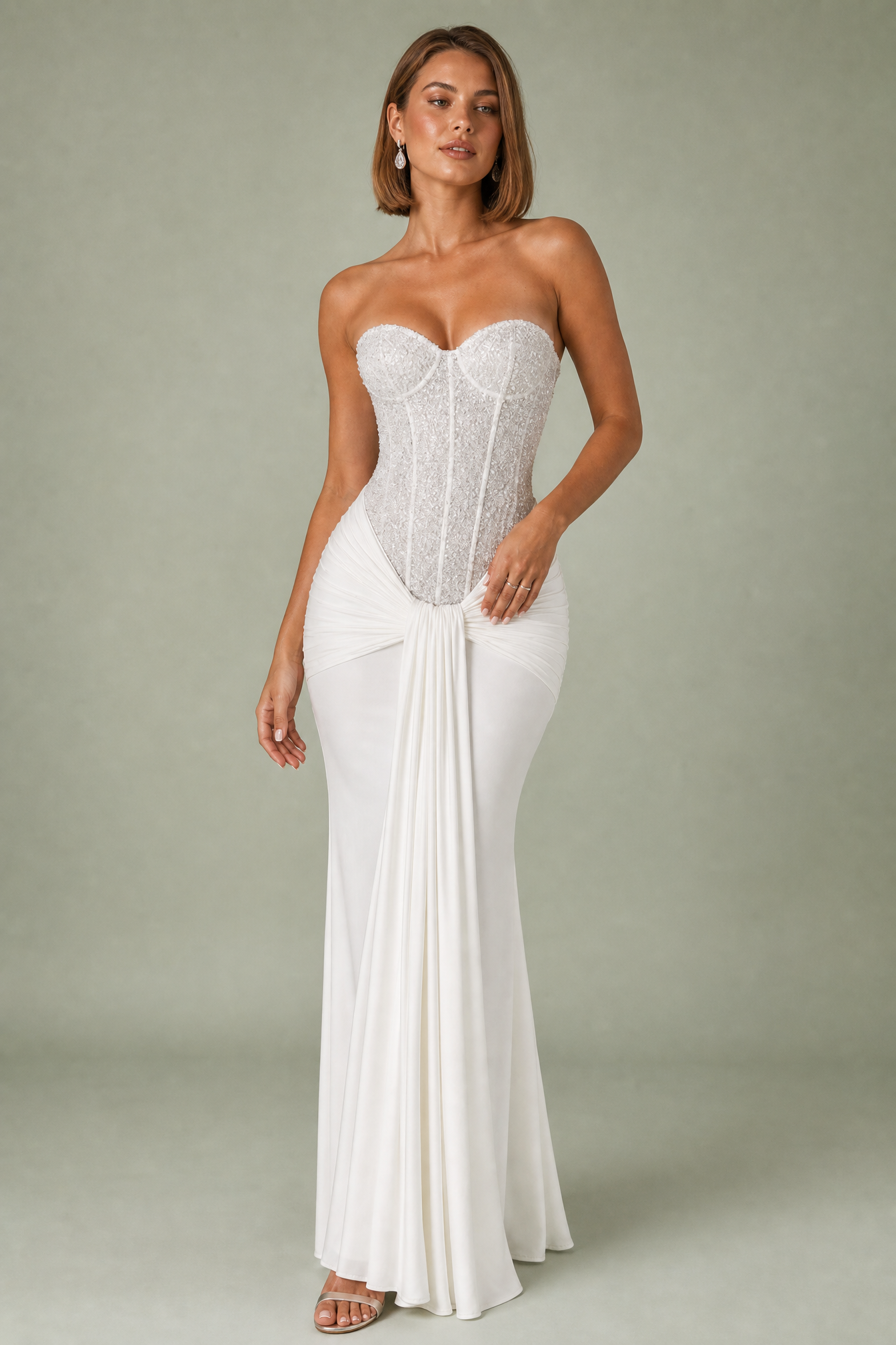 Robe longue bustier drapée | Vue de face | Lounelle Paris