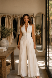 Mono blanco plisado cuello alto