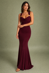 Vestido largo con escote drapeado y espalda descubierta