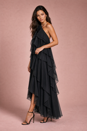 Robe longue dos nu à volants | Vue de profil | Lounelle Paris