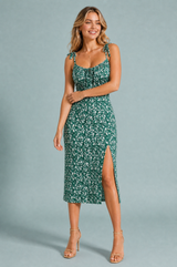 Vestido midi floral con abertura