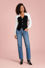 Top bicolor con cuello en V