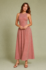 Vestido largo vichy fruncido