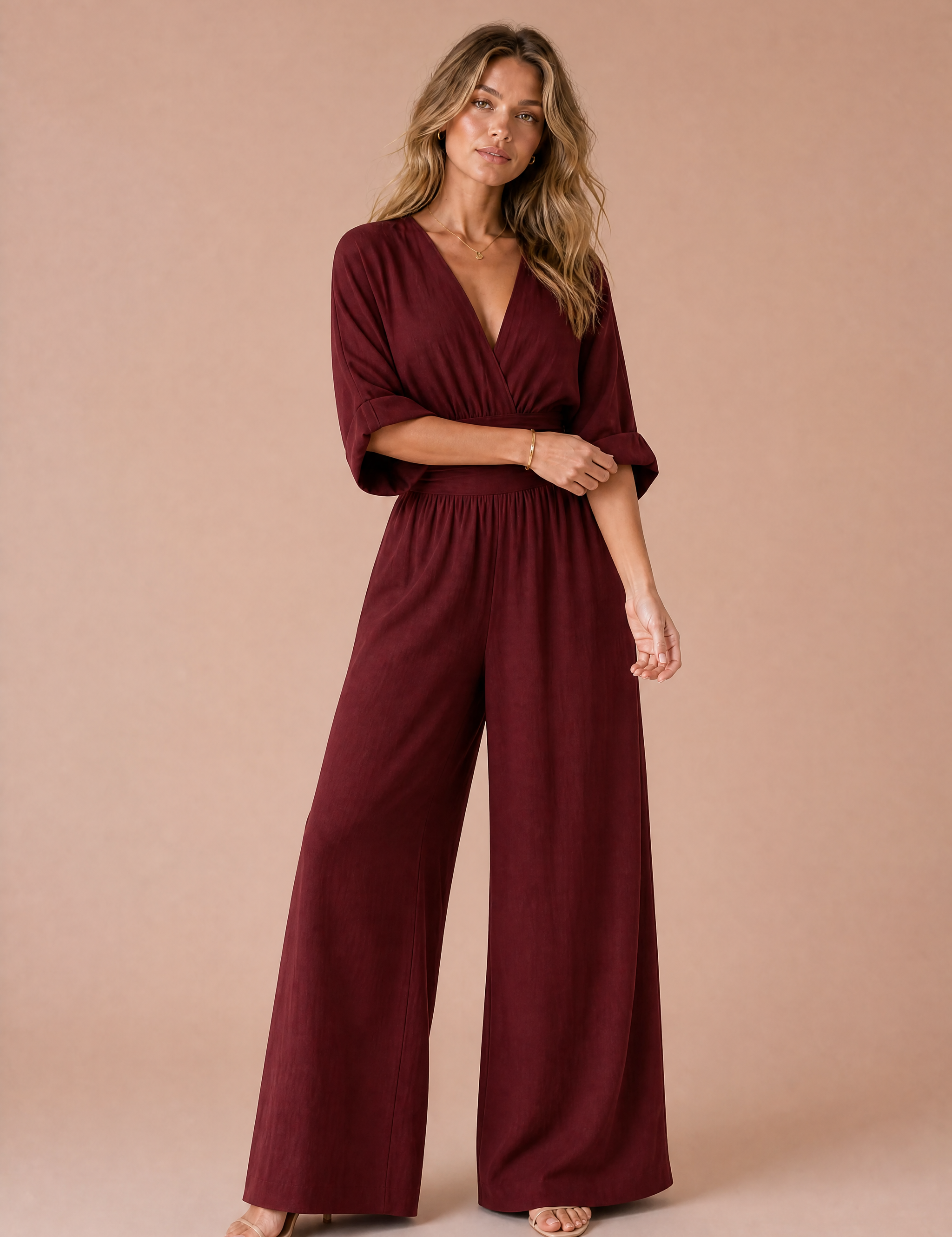 Combinaison col V taille haute | Variante Bordeaux | Lounelle Paris