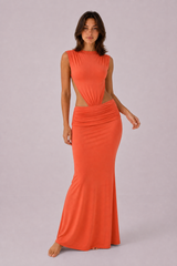 Vestido largo espalda descubierta cintura calada