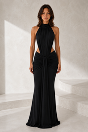 Vestido largo ajustado de cuello alto
