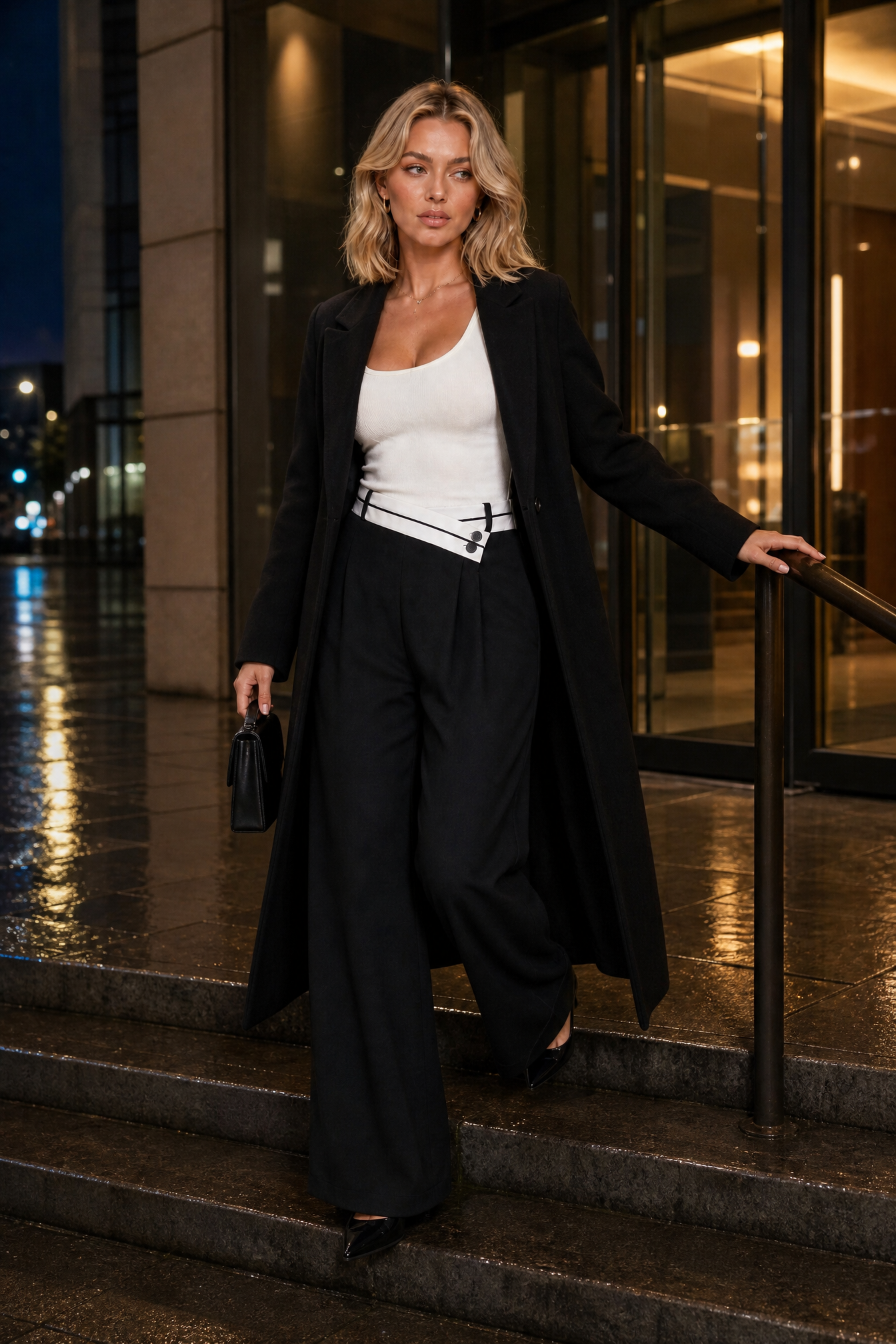 Pantalon large taille haute croisée | Variante Noir - Lifestyle | Lounelle Paris