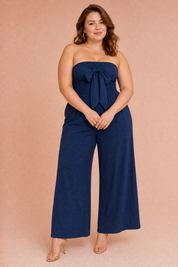 Combinaison bleu marine bandeau dos nu | Porté sur une silhouette plus ronde | Lounelle Paris