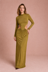 Vestido largo oliva cuello alto