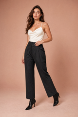 Pantalón de traje a rayas de cintura alta