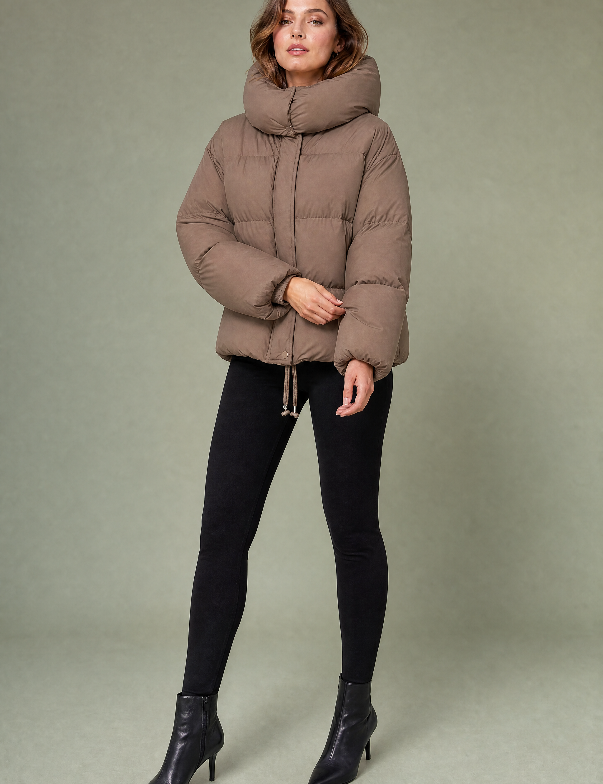 Doudoune courte à capuche oversize | Variante Marron | Lounelle Paris