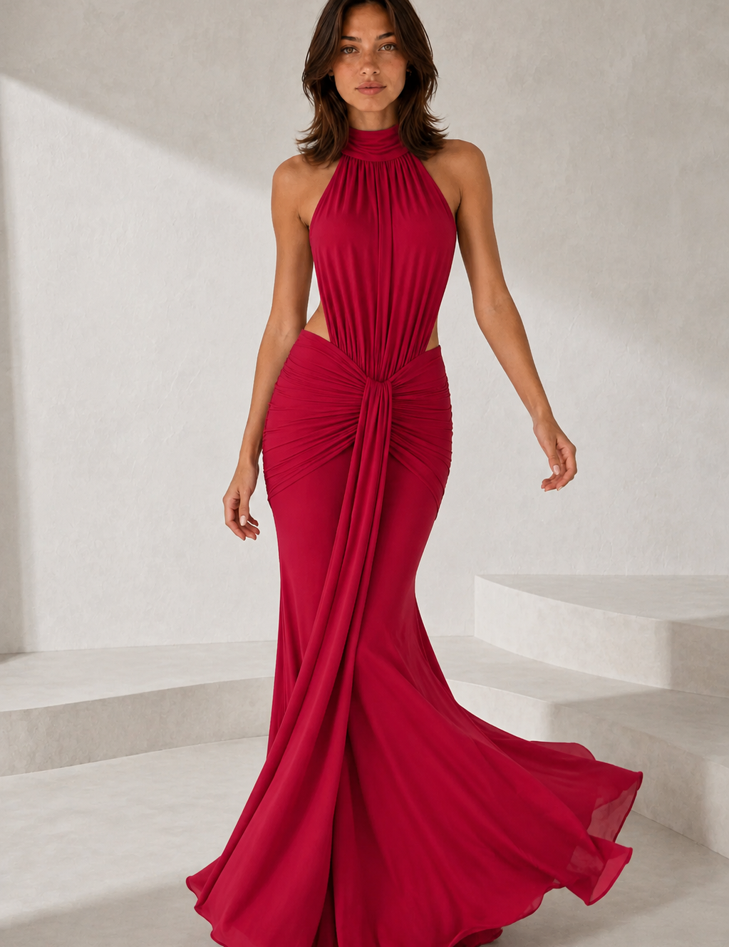 Vestido largo ajustado de cuello alto