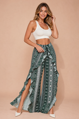 Pantalón verde estampado de cintura alta