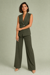 Conjunto de chaleco cruzado y pantalón ancho