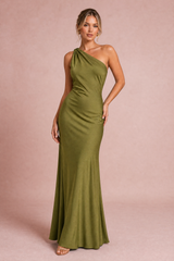 Vestido verde oliva asimétrico espalda descubierta