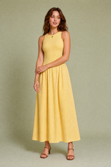 Vestido largo vichy fruncido