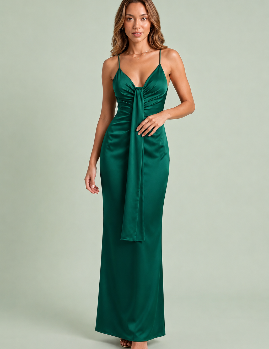 Vestido largo con escote en V drapeado