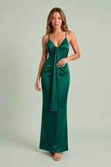 Vestido largo con escote en V drapeado