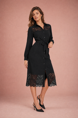 Vestido camisero negro con encaje