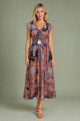 Vestido largo marrón cuello V