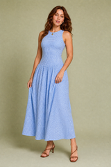 Vestido largo vichy fruncido