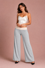 Pantalon large marron taille basse | Variante Gris clair | Lounelle Paris
