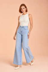 Jeans azules de pierna ancha crochet