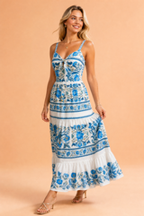 Vestido largo azul con tirantes