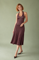 Conjunto marrón de lunares con cuello halter