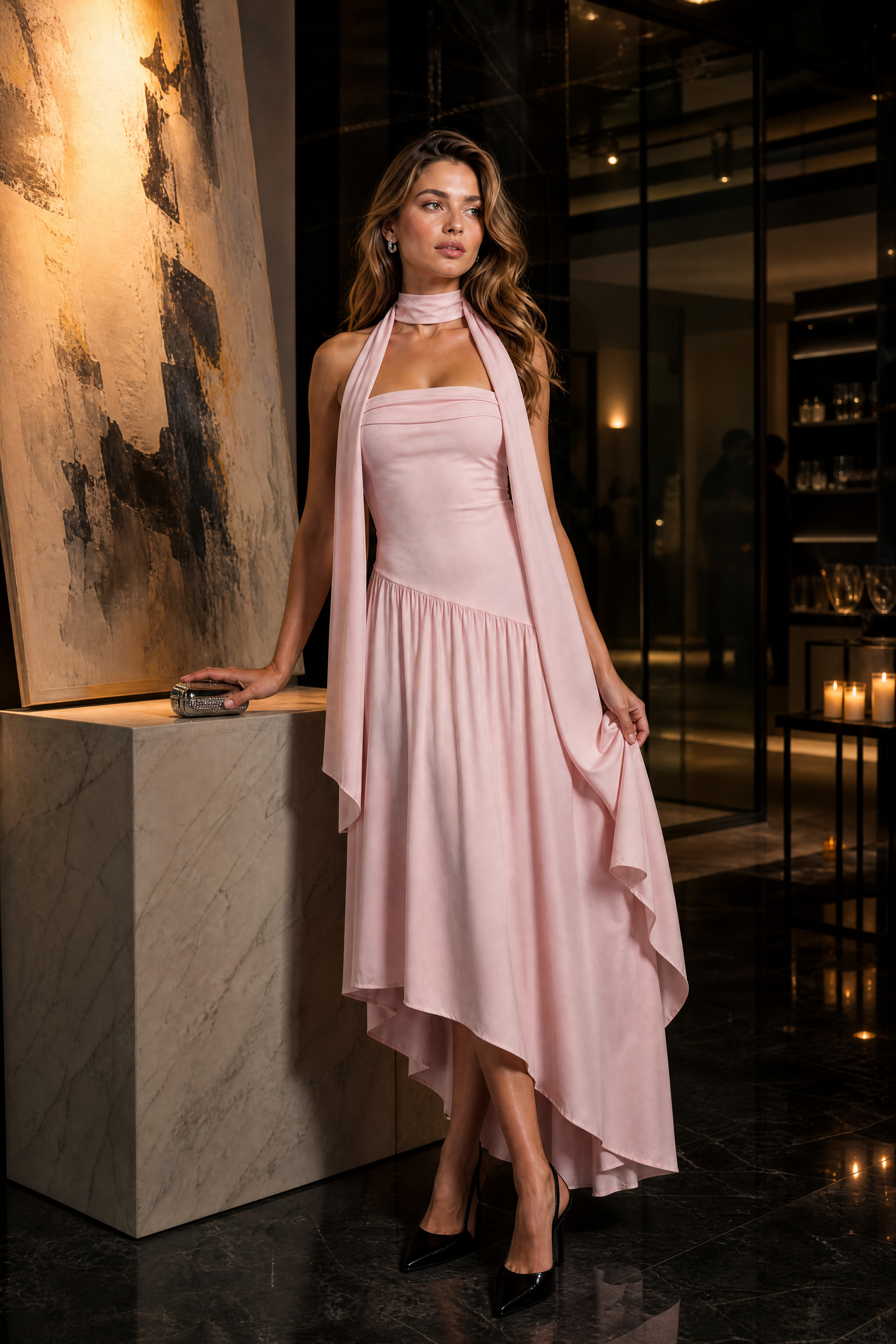 Robe longue bustier asymétrique | Deuxième photo lifestyle | Lounelle Paris