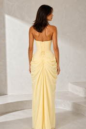 Vestido largo bustier con abertura