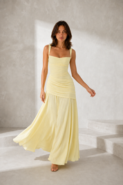 Vestido largo con espalda descubierta drapeado