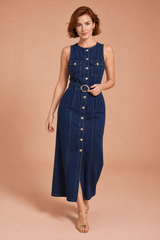 Vestido largo azul oscuro sin mangas