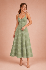 Vestido largo verde de lunares con tirantes