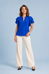 Blusa de cuello V con mangas volantes