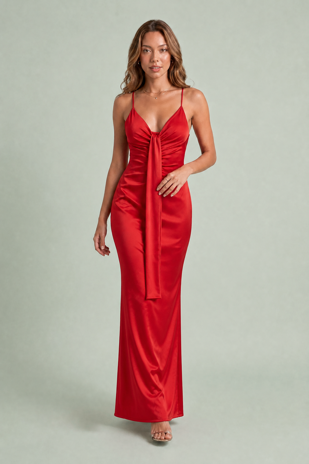 Vestido largo con escote en V drapeado
