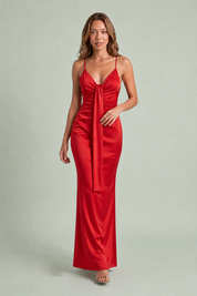 Vestido largo con escote en V drapeado