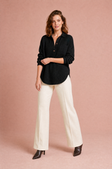 Top de punto gofrado cuello camisero