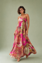 Vestido largo palabra de honor acampanado