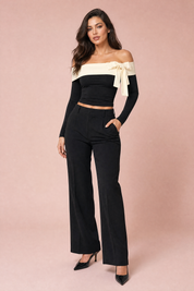 Top noir bicolore épaules dénudées | Vue de face | Lounelle Paris