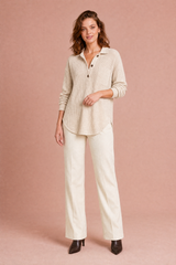 Top de punto gofrado cuello camisero