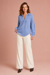 Top de punto gofrado cuello camisero