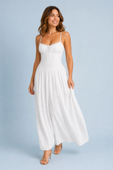 Vestido largo blanco con tirantes de encaje