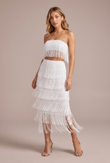 Conjunto blanco bandeau con flecos