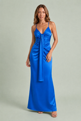 Vestido largo con escote en V drapeado