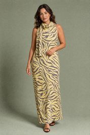 Robe longue imprimé zèbre col écharpe | Porté sur une autre silhouette | Lounelle Paris